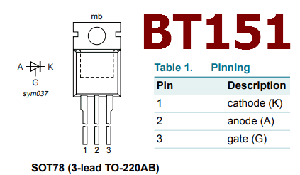 BT151 pinout datasheet