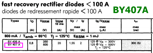 BY407A rectifier pinout