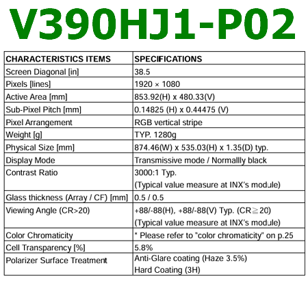LCD V390HJ1-P02 spec